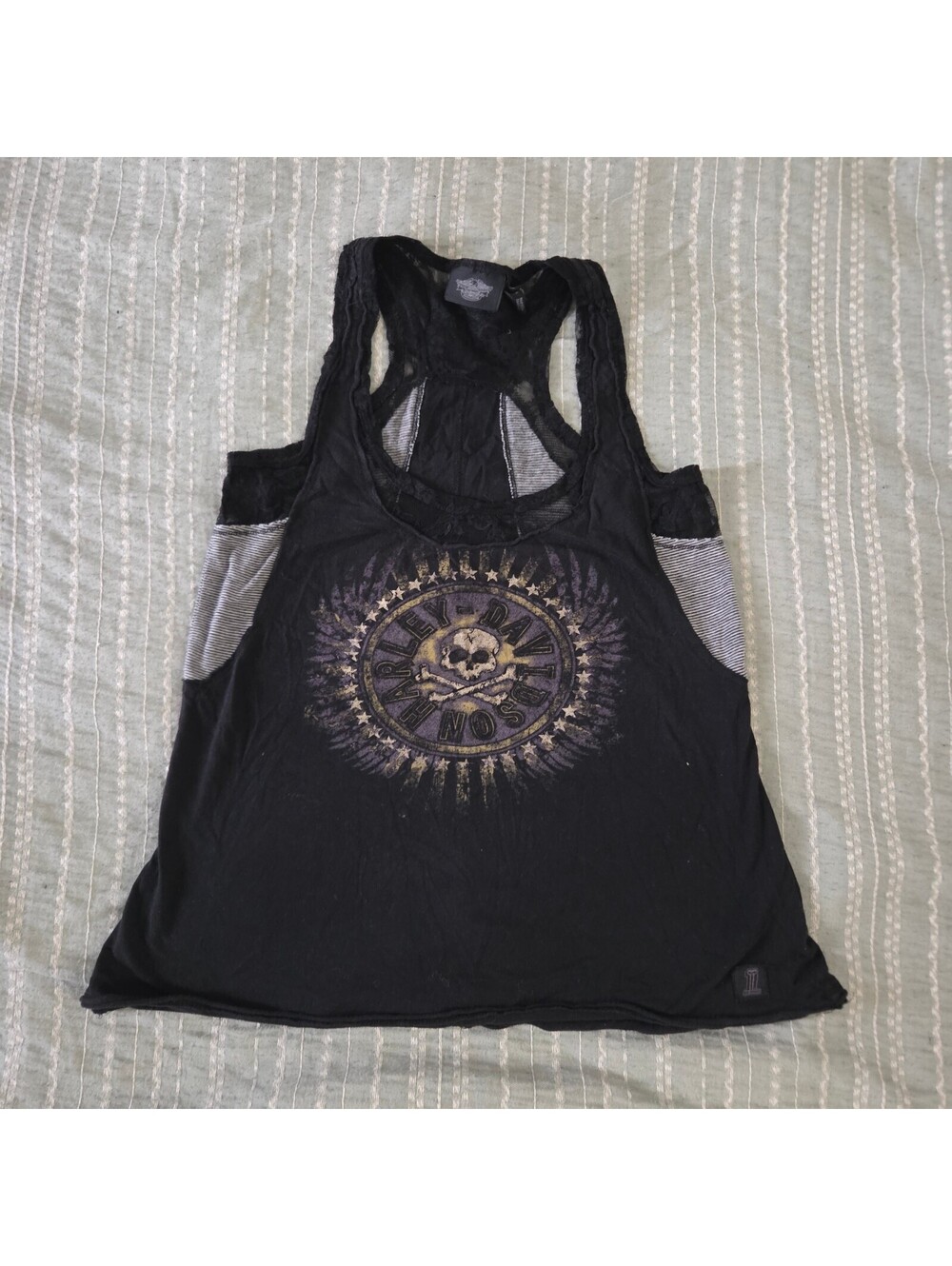 Harley Davidson black racerback tank top with grey panels